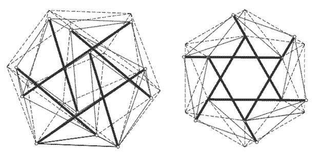 Comparison of icosahedron tensegrity and polyhedron by Tibert.gif